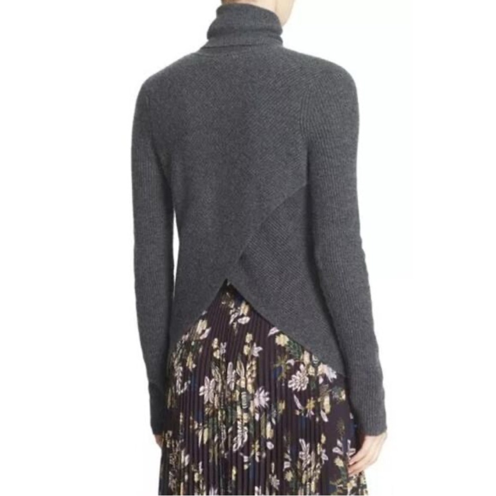 A.L.C. Charcoal Ribbed wool cashmere blend Turtleneck Sweater with wrap back